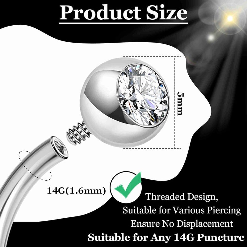 Masedy 3PCS 14G Titanium Replacement Balls for Piercing Internally Threaded Belly Button Piercing CZ Nipple Tongue Industrial Ring Top Piercing Jewelry Parts 5mm - Image 2